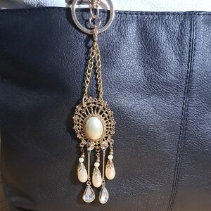 Hand Crafted Gold Filigree Pearl Drop Keychain